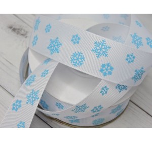 Лента репсовая 25 мм с рисунком "Снежинки" - 1м.