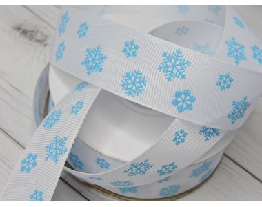 Лента репсовая 25 мм с рисунком "Снежинки" - 1м.