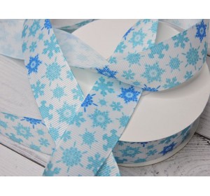 Репсовая лента 25 мм с рисунком "Снежинки 2" - 1 м.