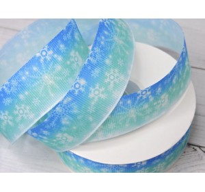 Репсовая лента 25 мм с рисунком "Снежинки" - 1 м.