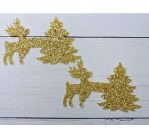 Лазерная вырубка из глиттерного фетра "Елочка и олень" - 1 шт.