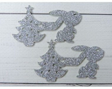 Лазерная вырубка из глиттерного фетра " Елочка и зайчик" - 1 шт.