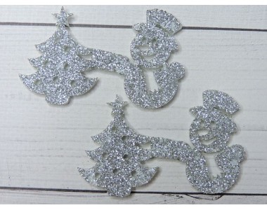 Лазерная вырубка из глиттерного фетра " Елочка и снеговик" - 1 шт.