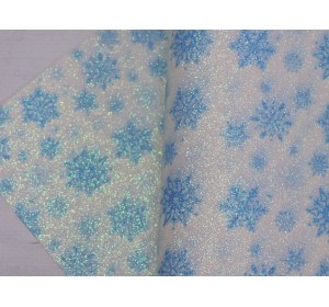 Кожзам с блестками "Снежинки" - 1 лист.