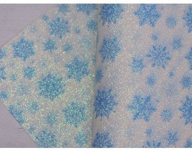 Кожзам с блестками "Снежинки" - 1 лист.