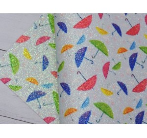 Кожзам с блестками "Зонтики" - 1 лист.