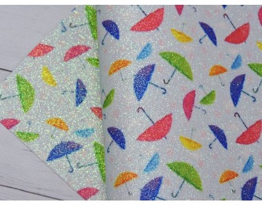 Кожзам с блестками "Зонтики" - 1 лист.