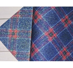 Кожзам с блестками "Клетка" - 1 лист.