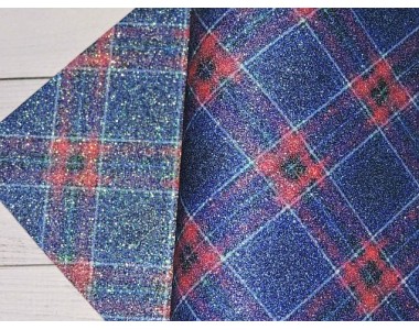 Кожзам с блестками "Клетка" - 1 лист.