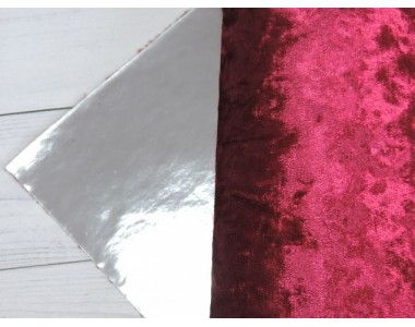 Кожзам двусторонний с бархатом, цв. бордовый/серебро - 1 лист