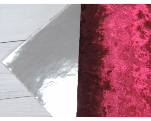 Кожзам двусторонний с бархатом, цв. бордовый/серебро - 1 лист