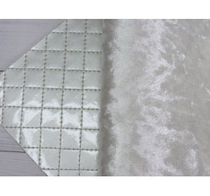 Кожзам двусторонний с бархатом, цв. белый/серебро - 1 лист 