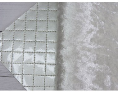 Кожзам двусторонний с бархатом, цв. белый/серебро - 1 лист