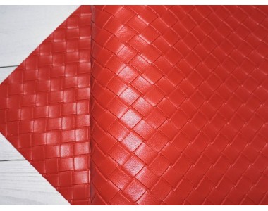 Кожзам текстурный "Плетенка", цв. бордовый - 1 лист.