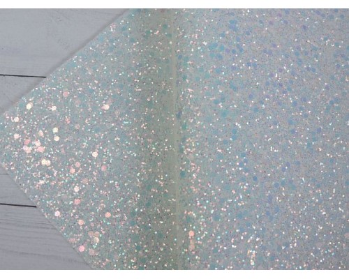 Кожзам с блестками, цв. белый - 1 лист.