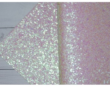 Кожзам с крупными блестками, цв. белый хамелеон - 1 лист.