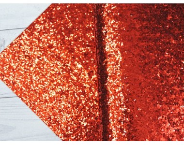 Кожзам с крупными блестками, цв. красный - 1 лист.