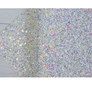 Кожзам "Блестки и пайетки", цв. серебро - 1 лист.