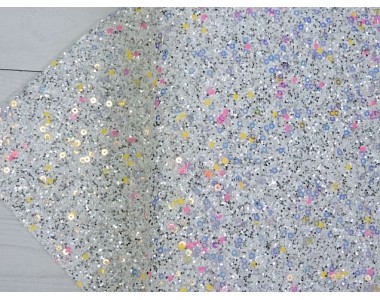 Кожзам "Блестки и пайетки", цв. серебро - 1 лист.