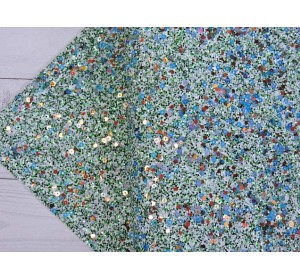 Кожзам "Блестки и пайетки", цв. зеленый/белый - 1 лист.