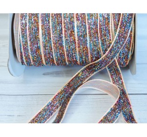 Бархатная лента с люрексом 1 см, цв. разноцветный - 1 м.