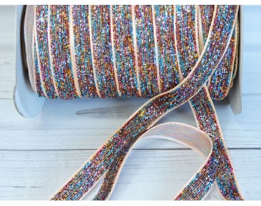 Бархатная лента с люрексом 1 см, цв. разноцветный - 1 м.