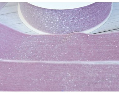 Лента бархатная с люрексом 38 мм, цв. розовый- 1 м.
