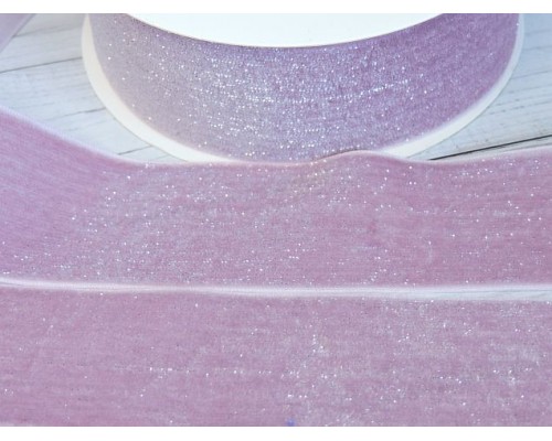 Лента бархатная с люрексом 38 мм, цв. розовый- 1 м.