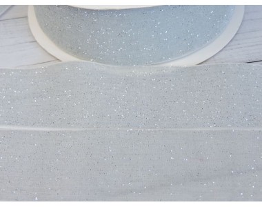 Лента бархатная с люрексом 38 мм, цв. белый - 1 м.