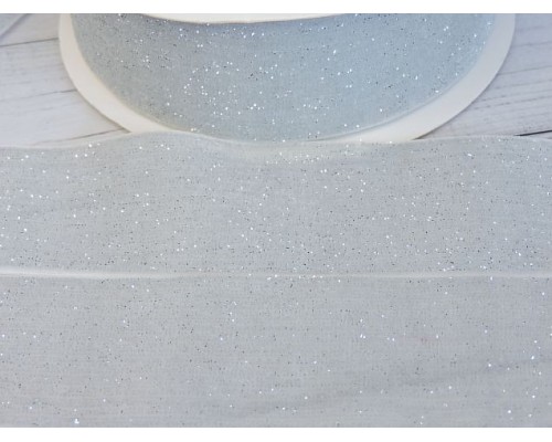 Лента бархатная с люрексом 38 мм, цв. белый - 1 м.