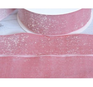 Лента бархатная с люрексом 38 мм, цв. нежно-розовый- 1 м.