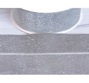Лента бархатная с люрексом 38 мм, цв. серый - 1 м.