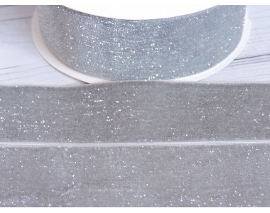 Лента бархатная с люрексом 38 мм, цв. серый - 1 м.