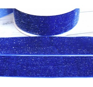 Лента бархатная с люрексом 38 мм, цв. синий - 1 м.