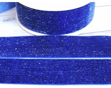 Лента бархатная с люрексом 38 мм, цв. синий - 1 м.