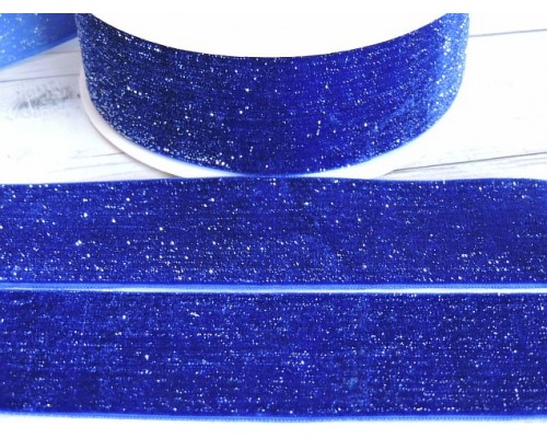 Лента бархатная с люрексом 38 мм, цв. синий - 1 м.