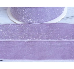 Лента бархатная с люрексом 38 мм, цв. сиреневый - 1 м.