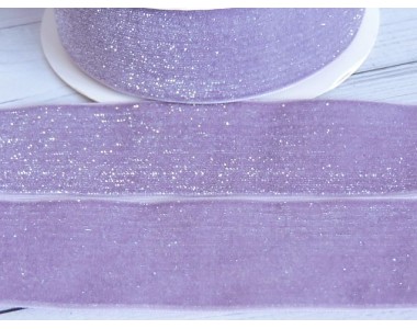 Лента бархатная с люрексом 38 мм, цв. сиреневый - 1 м.