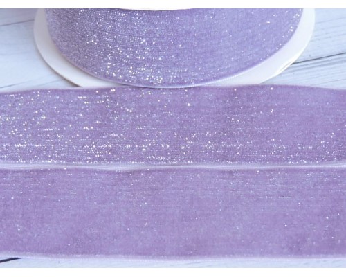 Лента бархатная с люрексом 38 мм, цв. сиреневый - 1 м.