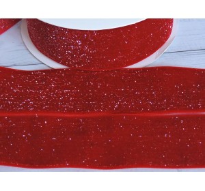 Лента бархатная с люрексом 38 мм, цв. красный - 1 м.