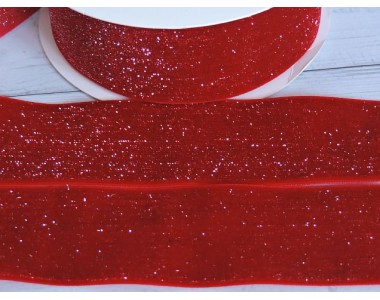 Лента бархатная с люрексом 38 мм, цв. красный - 1 м.