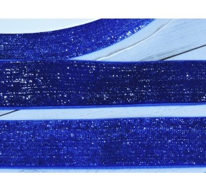 Лента бархатная с люрексом 25 мм, цв. синий - 1 м.