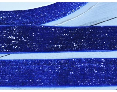 Лента бархатная с люрексом 25 мм, цв. синий - 1 м.