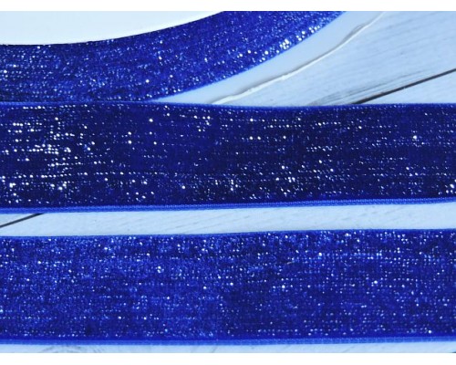 Лента бархатная с люрексом 25 мм, цв. синий - 1 м.