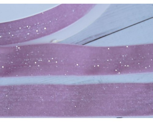 Лента бархатная с люрексом 25 мм, цв. розовый - 1 м.