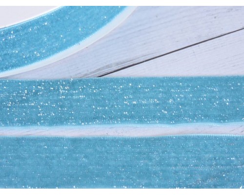 Лента бархатная с люрексом 25 мм, цв. голубой - 1 м.