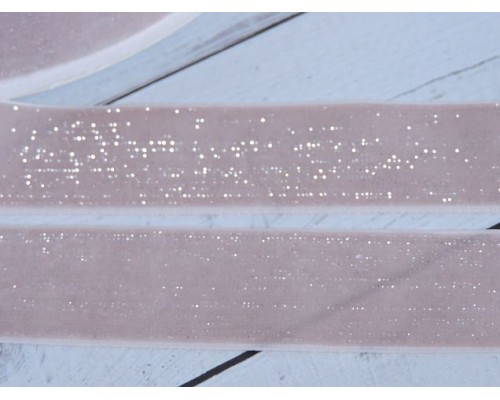 Лента бархатная с люрексом 25 мм, цв. дымчато-розовый - 1 м.