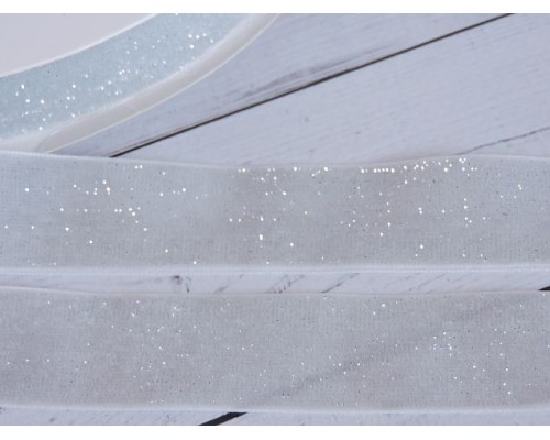 Лента бархатная с люрексом 25 мм, цв. белый - 1 м.