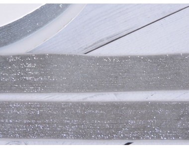 Лента бархатная с люрексом 25 мм, цв. серый - 1 м.