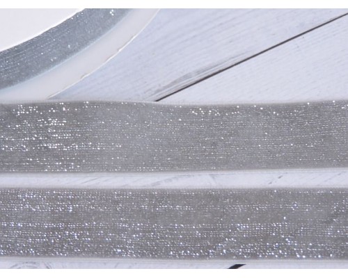 Лента бархатная с люрексом 25 мм, цв. серый - 1 м.